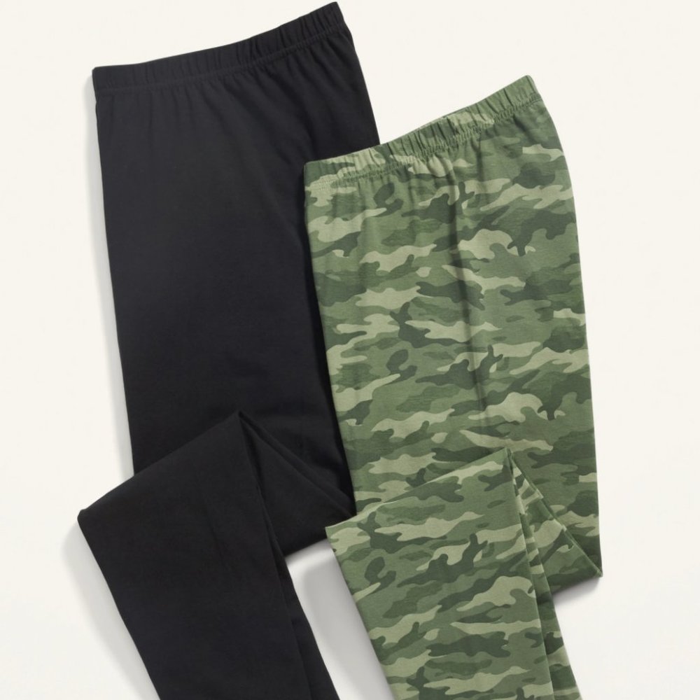 (2 Pack) Old Navy Leggings Camouflage + Black High Rise and Cropped Soft Jersey